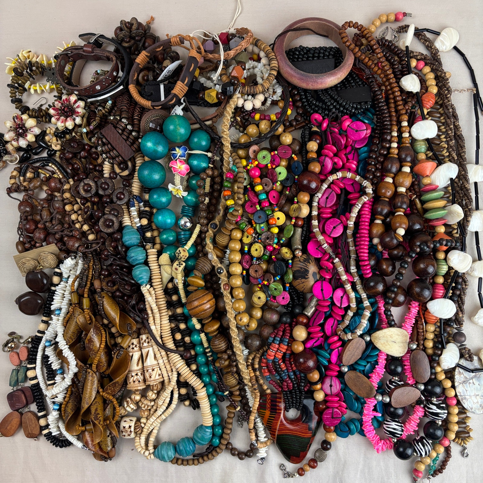Craft Jewelry Lot - 4 Lbs Wood Shell Natural Bead Necklaces Bracelets Earrings